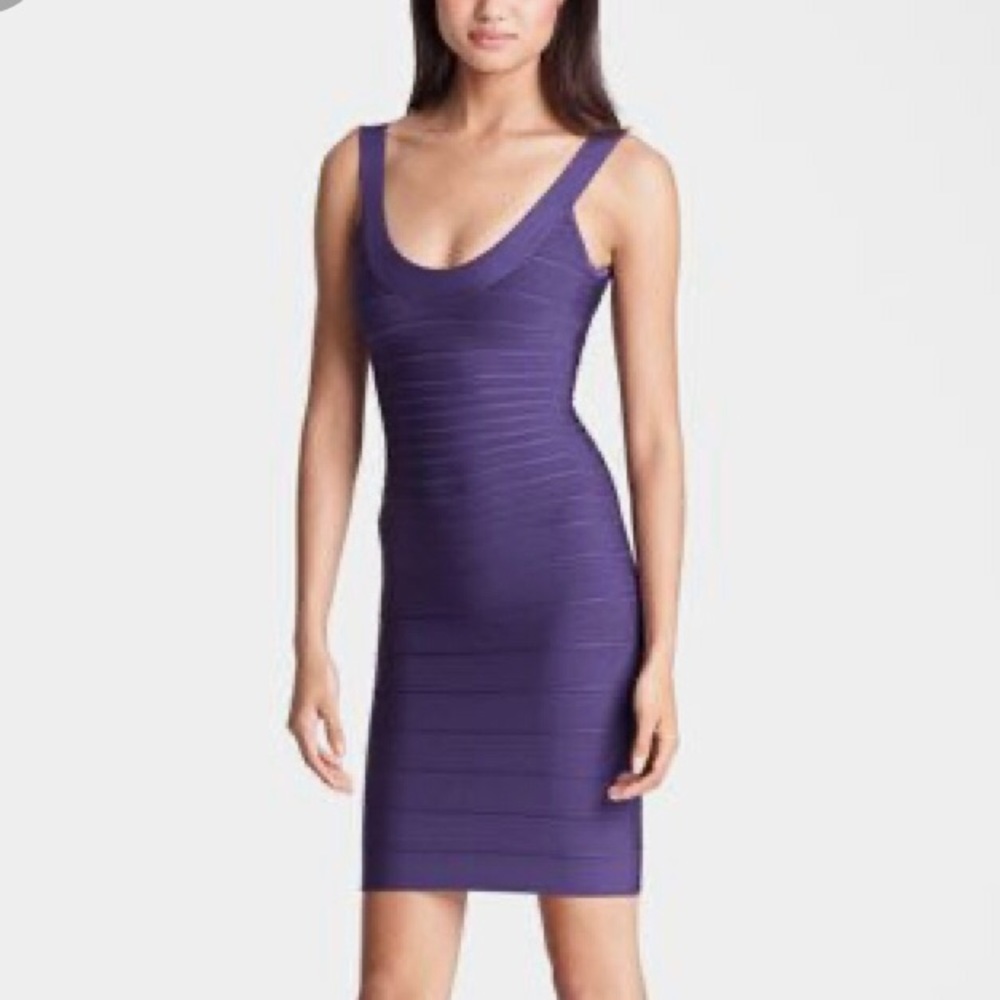 Hervé Leger Purple Sydney U-neck Bandage Dress